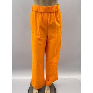 Calvin Klein Pants Women XL Orange Linen Blend Wide Leg Pull On Coastal READ